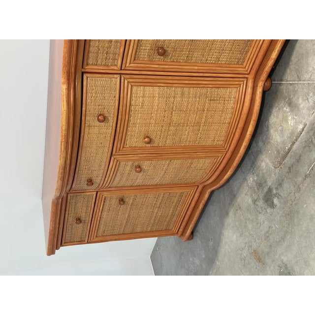 Vintage Rattan and Wood Orange Curved Sideboard, 1980s For Sale - Image 5 of 16