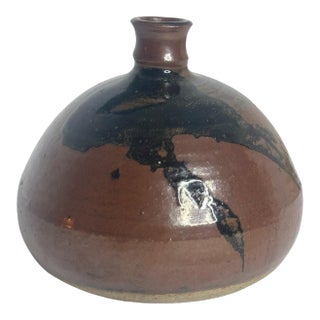 Vintage Studio Pottery Weed Pot Vase, Iron Glaze, Signed, 1979 For Sale
