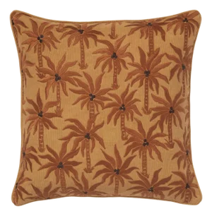 Palais Embroidered Palm Tree Throw Pillow in Raffia & Caramel (20” X 20”)
