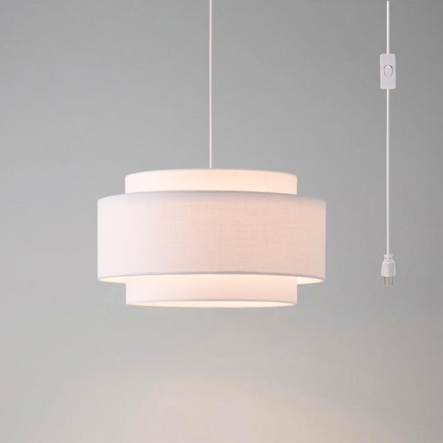 2020s Coronado Stretch Swag Lamp Kit - Drum White Linen Shade, Satin Nickel, Inline Dimmer For Sale - Image 5 of 5