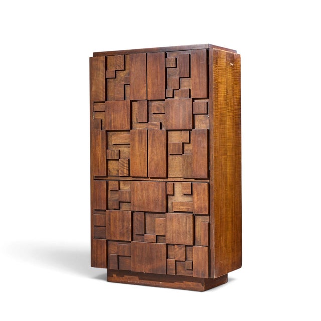 Mid-Century Modern Lane Staccato Brutalist Mid Century Walnut Armoire Highboy Dresser For Sale - Image 3 of 10