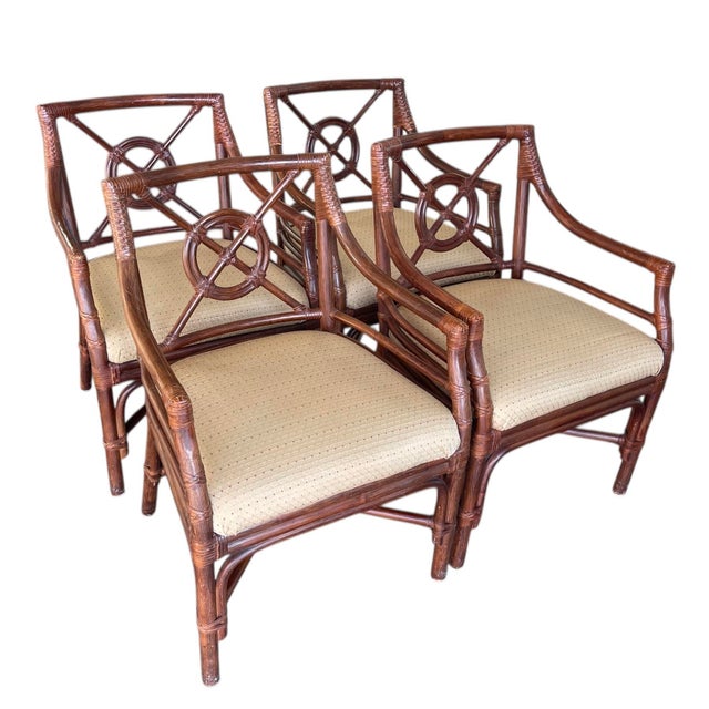 1990s 1990s Shelby Williams Target Back Rattan Dining Chairs, Set of Four, McGuire Style, Coastal, Regency, Palm Beach For Sale - Image 5 of 15