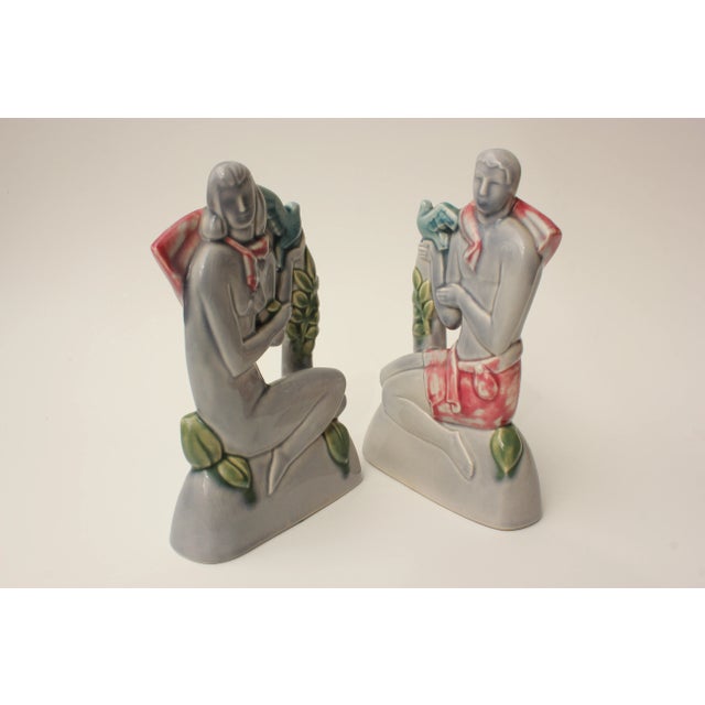 Art Deco Art Deco Male and Female Sculpture - Pair For Sale - Image 3 of 9