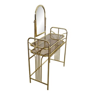 1970’s Art Deco Brass Tilt Mirror Vanity For Sale
