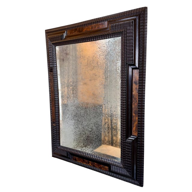 Antique 19c Flemish Mirror W Faux Tortoise Trim