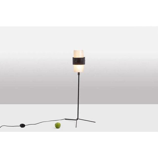 Lamp. Vintage. Sixties. Granite acrylic glass. Tripod base. Black lacquered metal. Lampshade. Street lamp. Lamp. 20th...