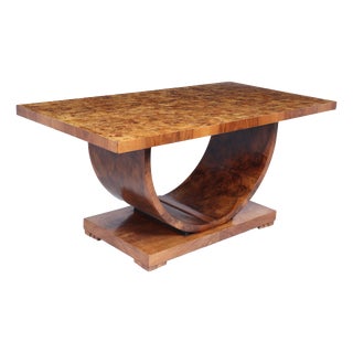 Art Deco French U-Base Dining Table in Burr Walnut, 1930s For Sale