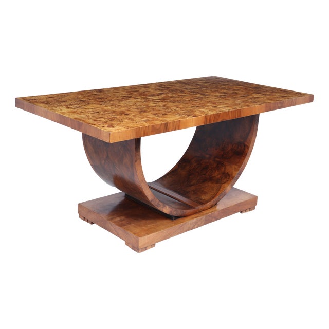 Art Deco French U-Base Dining Table in Burr Walnut, 1930s For Sale