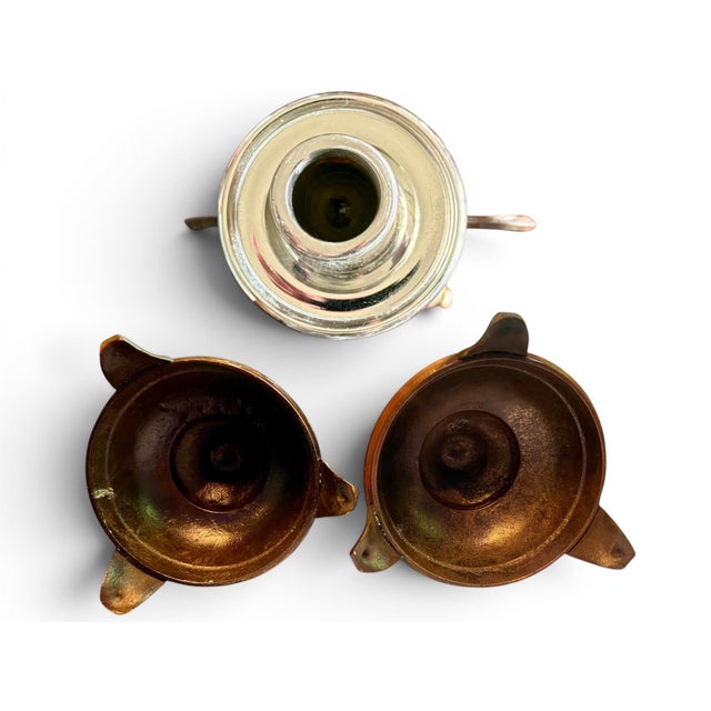 Vintage Two Tone Candlesticks-Silver Plate-Copper-Brass-Pair-Metal-Taper Holders For Sale - Image 11 of 11
