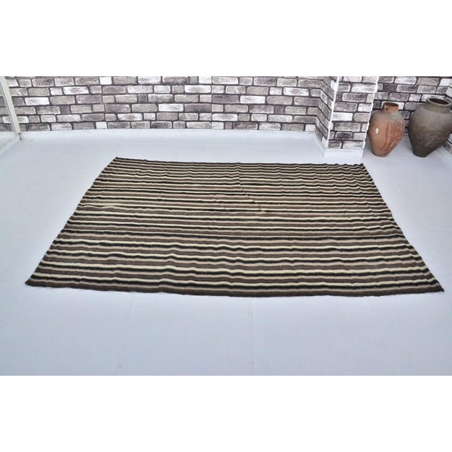Vintage Mid-Century Turkish Striped Kilim Rug With Muted Earth Tones For Sale In Phoenix - Image 6 of 11