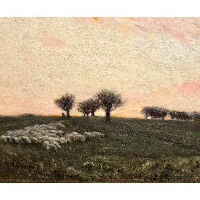 Textile Charles Harold Davis-Dusk Pastoral Meadow W/Grazing Sheep-American Tonalist Oil Painting For Sale - Image 7 of 12