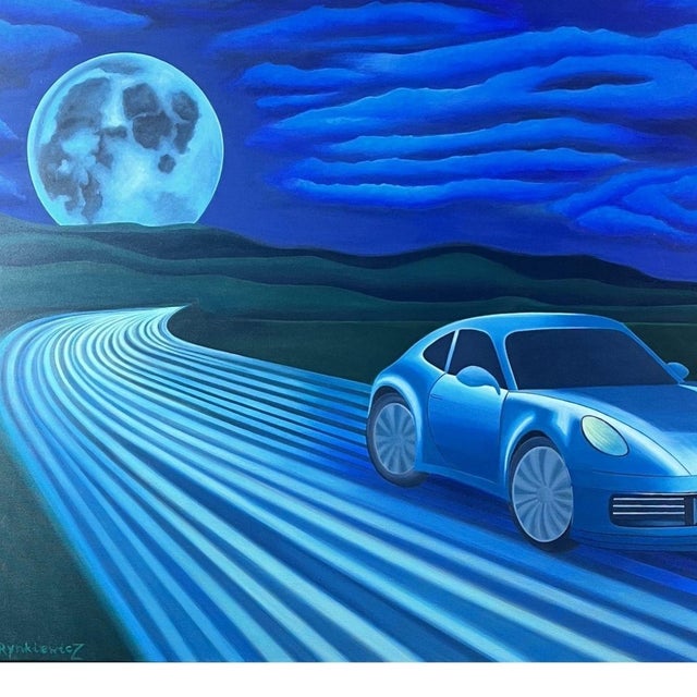 Early 21st Century Marta Rynkiewicz, Moonline: Light and Gravity (Porsche 911), Acrylic on Canvas, 2025 For Sale - Image 5 of 7