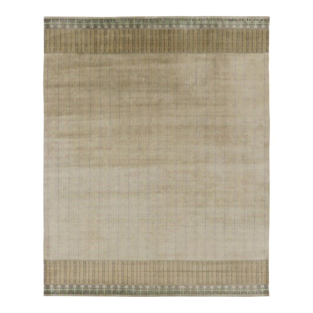 Contemporary Art Deco Style Geometric Beige Wool Rug by Rug & Kilim, India For Sale