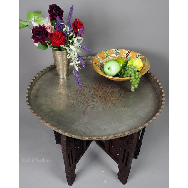 Oriental Islamic Engraved Copper Table Tray, 1930s For Sale - Image 17 of 18