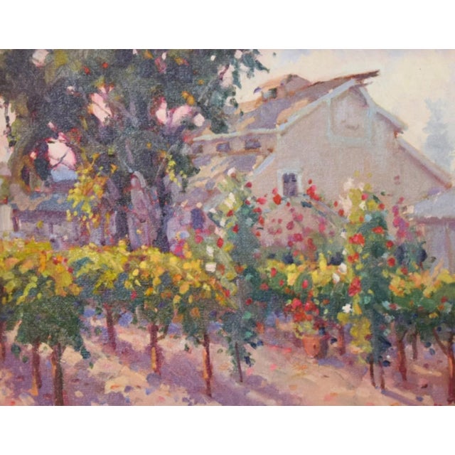 Silvio Silvestri, Listed Artist Farm Barn & Grapevines Landscape Oil Painting Including the Antiqued Gold Wood Frame For Sale - Image 4 of 12