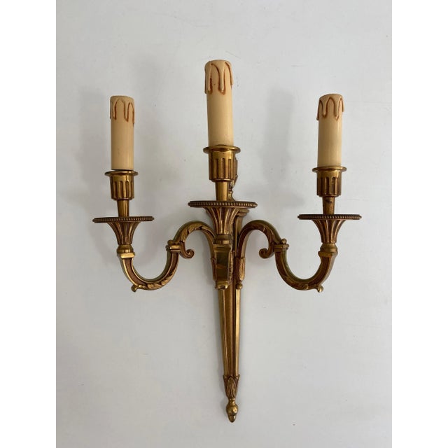 Louis the 16th Style 3 Arms Bronze Wall Lights by Lucien Gau - A Pair For Sale - Image 6 of 13