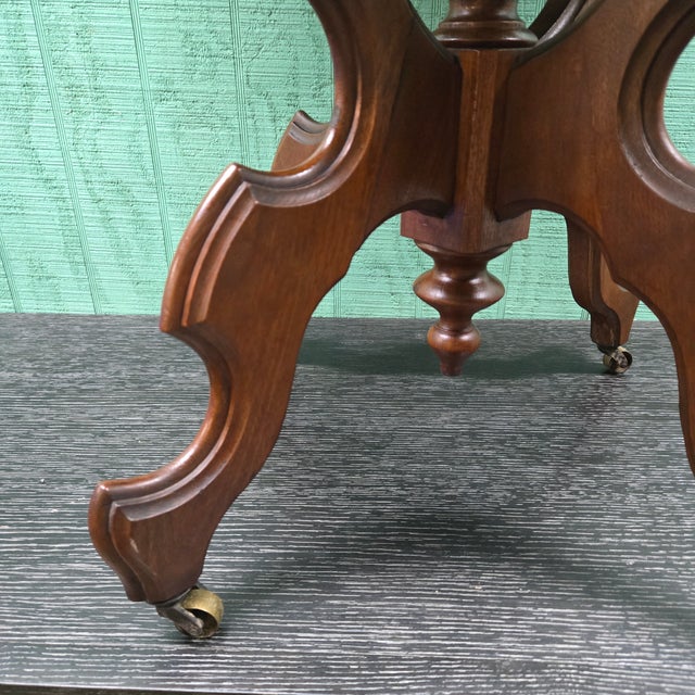 Traditional Wooden Marble Top Side Table With Casters For Sale - Image 6 of 10