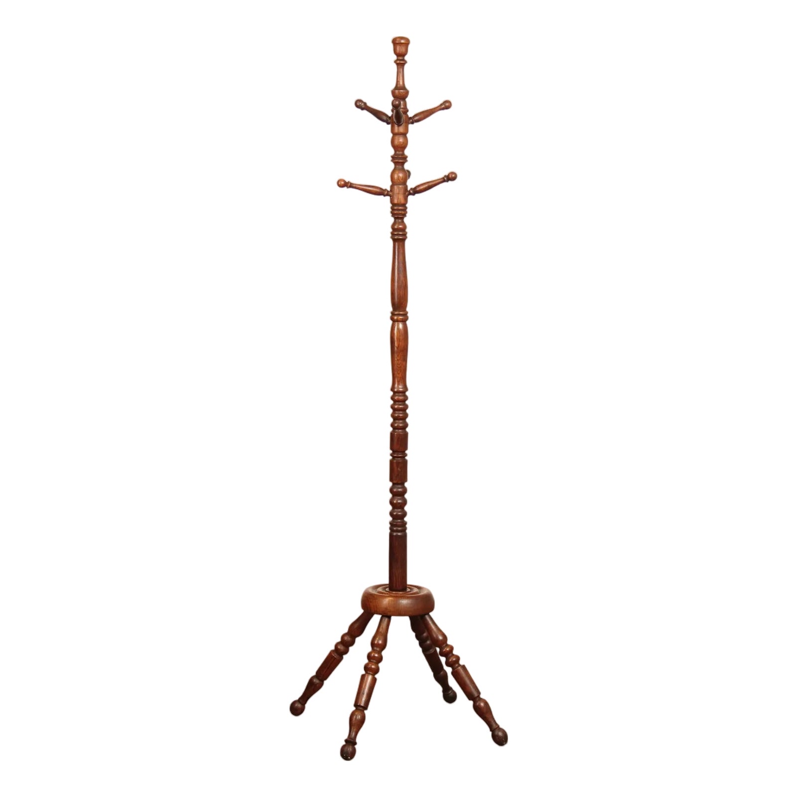 Antique Bobbin Turned Oak Hat Rack | Chairish