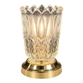 Vintage Cut Glass Table Lamp With Geometric Faceted Design & Gold-Tone Base For Sale