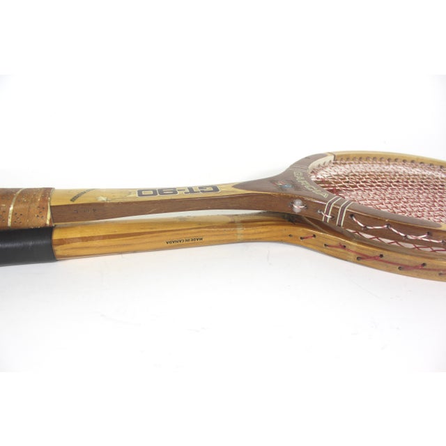 Cabin Curated Set of Antique Sport Tennis Rackets for Designer Decorating Wood Racquet Set of Two Sports Equipment Memorabilia For Sale - Image 3 of 11