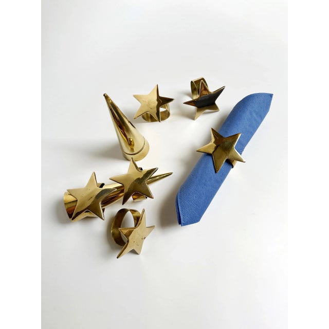 Star Gold Brass Napkin Rings from Whimsigoth, 1980s, Set of 6 For Sale - Image 4 of 5