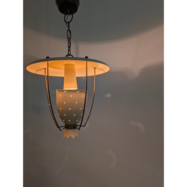 Italian Perforated Metal Pendant Lamp with Brass Details, 1940s For Sale - Image 10 of 13