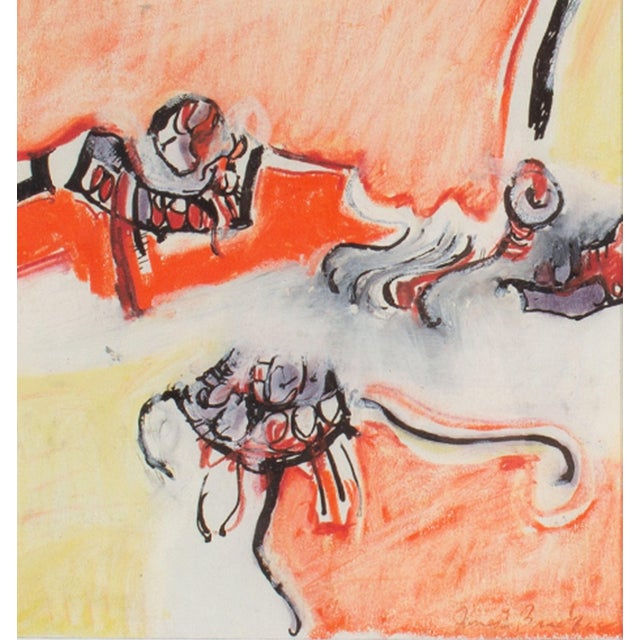 A 1968 mixed media drawing by the American artist James L. Bruch (1942-2023). This abstract work features a yellow and...