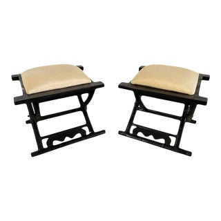 Pair of Possibly Casa Bella Black Lacquer Benches or Stools, 20th Century For Sale