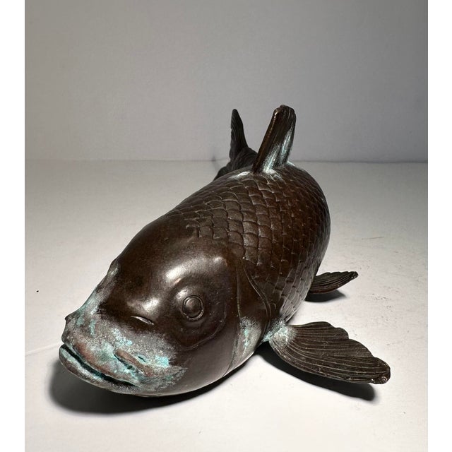 Vintage Bronze Koi Fish Sculpture Dark Brown and Verdigris Patina Chairish