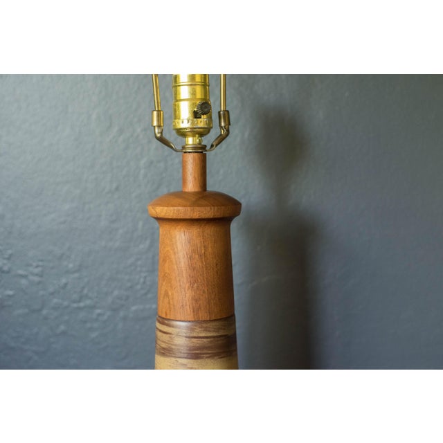 Wood Vintage Pair of Stoneware and Walnut Accent Table Lamps by Jane and Gordon Martz For Sale - Image 7 of 12
