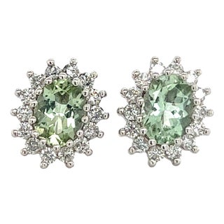 Natural Tourmaline Diamond Stud Earrings 14k W Gold 2.42 TCW Certified For Sale