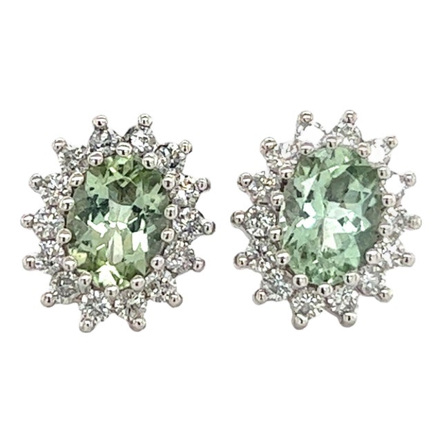 Natural Tourmaline Diamond Stud Earrings 14k W Gold 2.42 TCW Certified For Sale