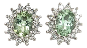 Natural Tourmaline Diamond Stud Earrings 14k W Gold 2.42 TCW Certified