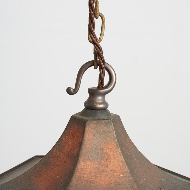 1930s Antique Arts and Crafts Glass Hexagonal Lantern Pendant Light, 1930s For Sale - Image 5 of 8