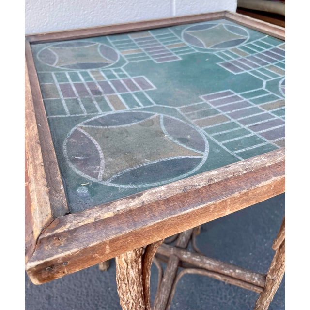 Wood Vintage Adirondack Willow Twig Parcheesi Game Table With Painted Board For Sale - Image 7 of 7