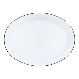 Crow Canyon Home Enamelware, Vintage Oval Platter with Black Rim For Sale