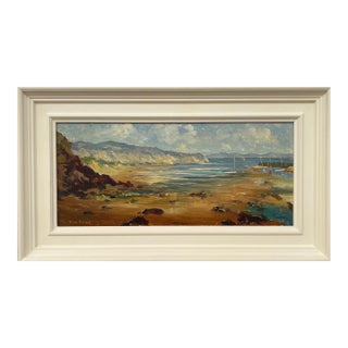 Mid-20th Century Impasto Oil Painting of Coastal Harbour Scene With Mountains in Wales For Sale