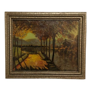 "Silent Walk at Sundown" - Vintage Oil on Board Signed on the Bottom For Sale
