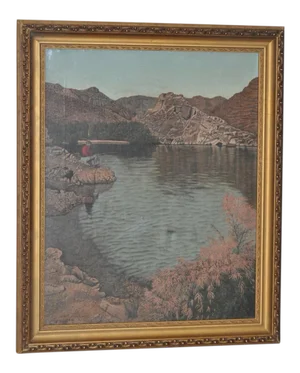 High Desert Fishing Vintage Oil Painting by Loosen c.1965