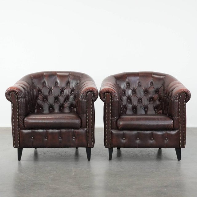 Chesterfield Club Chairs in Cowhide Leather, Set of 2 For Sale - Image 18 of 18