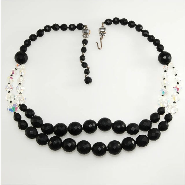 Abstract Vintage Jonne' Glass Bead Necklace Matte Black & Clear For Sale - Image 3 of 5