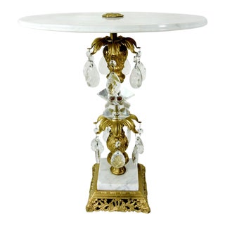 Vintage Hollywood Regency Style Gold & Italian White Marble Side Table For Sale