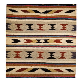 Vintage Navajo Saddle Blanket, Band Pattern, Native American Wall Art, 3x3 For Sale
