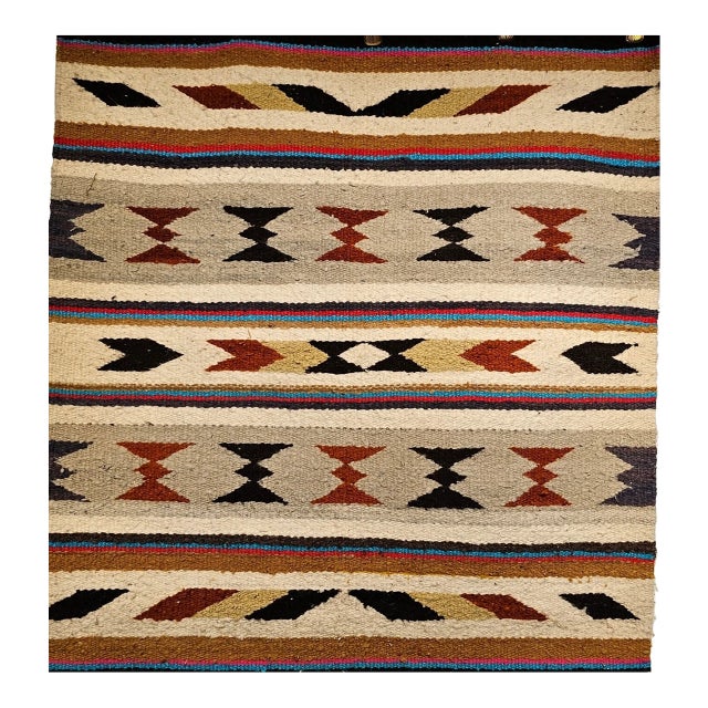 Vintage Navajo Saddle Blanket, Band Pattern, Native American Wall Art, 3x3 For Sale