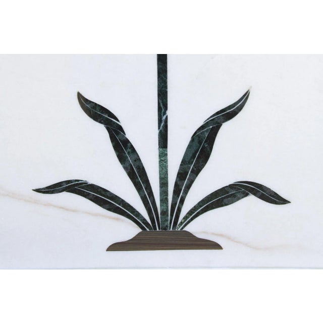 White Precious Botanical Inlay Marble Panel For Sale - Image 8 of 13