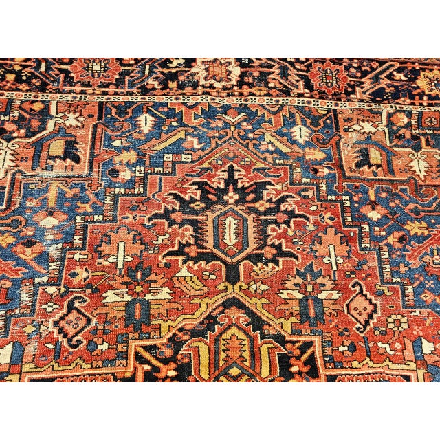Vintage Persian Heriz Serapi Rug, Hand-Knotted Wool, Geometric Pattern, Rust-Red & Blue, 7x10 For Sale - Image 18 of 18
