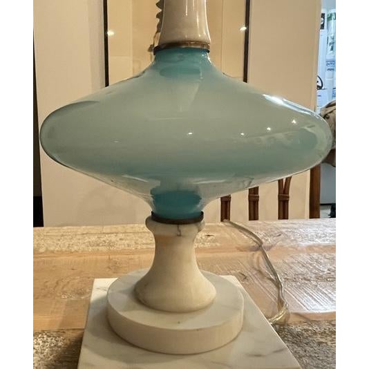 Mid-Century Modern 1970s Italian Mid-Century Modern Turquoise Glass and Marble Table Lamp For Sale - Image 3 of 5