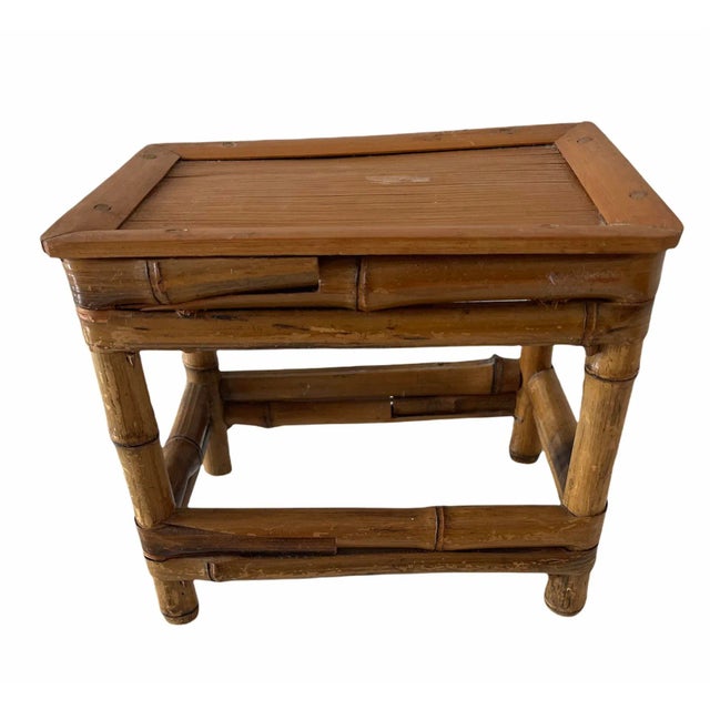 Rattan Bamboo Rectangular Shaped Table Riser Plant Stand For Sale - Image 4 of 7