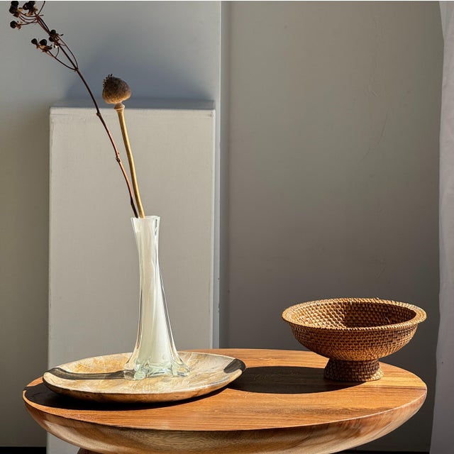 Contemporary Side Table in Suar Wood with Circular Top and Column Base For Sale - Image 3 of 18