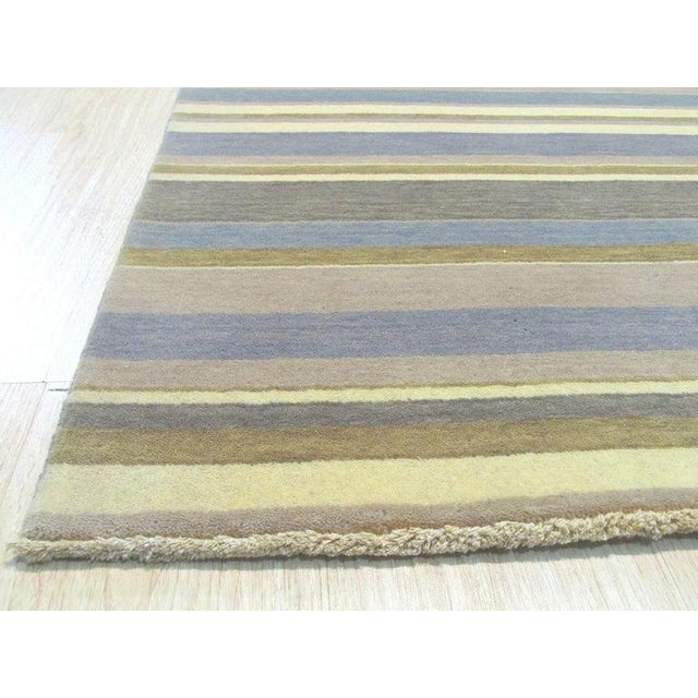 56x8 Blue Hand-Knotted Wool Subtle Striped Texture Geometric Modern Carpet Rug For Sale - Image 4 of 5
